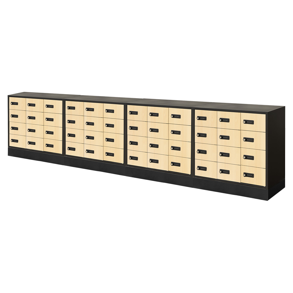 ロッカー セット 貴重品 収納 ボックス ダイヤル錠 48人用 木目 金庫 キャビネット 貴重品ロッカー 貴重品入れ ホテル セキュリティ 鍵 オフィス NSAFE-124-2Cの画像