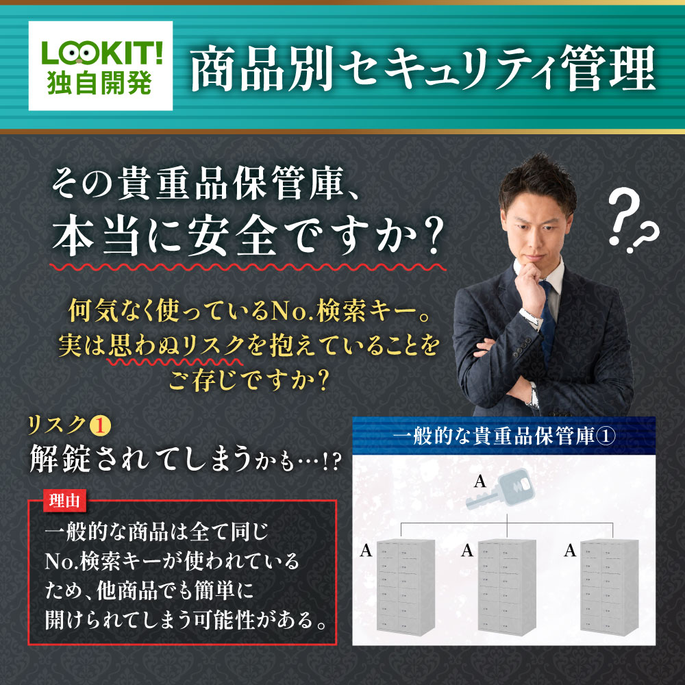 従来品はNo.検索キーが共通で不正解錠リスクがあることを示す警告