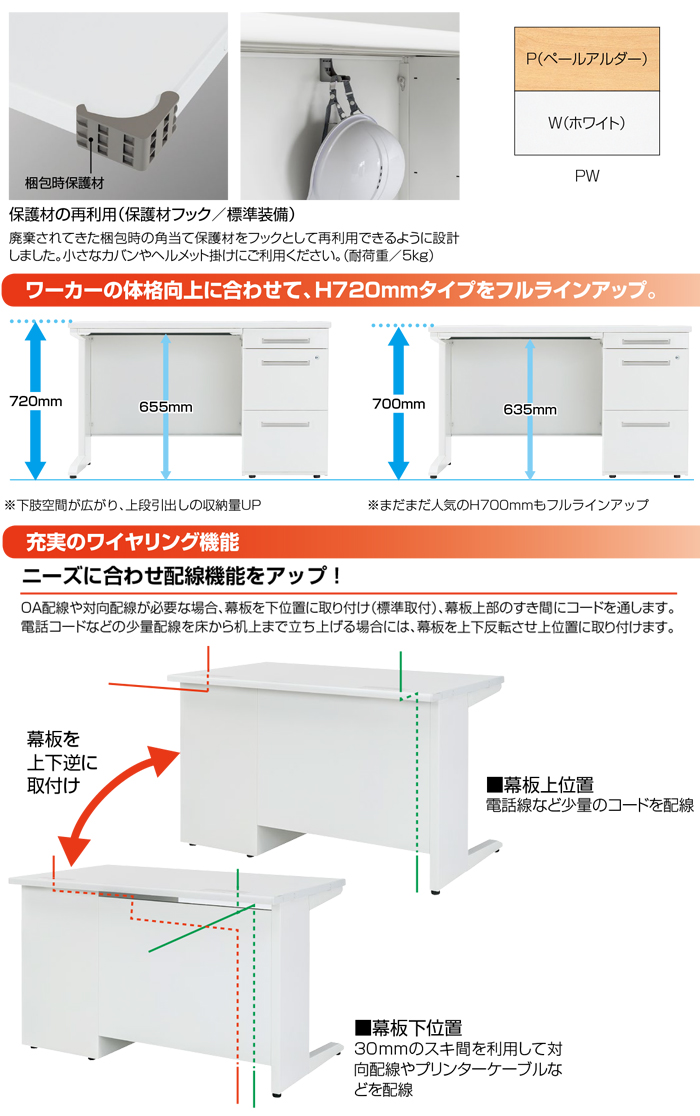 オフィスデスク 平机 事務机 幅1800×奥行600×高さ720mm 日本製