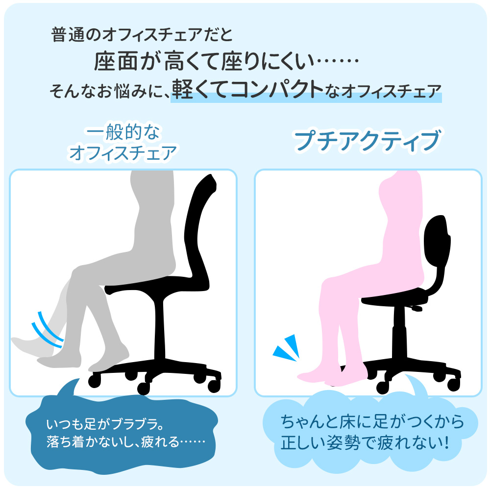 プチアクティブなら床に足がつくから正しい姿勢で疲れない