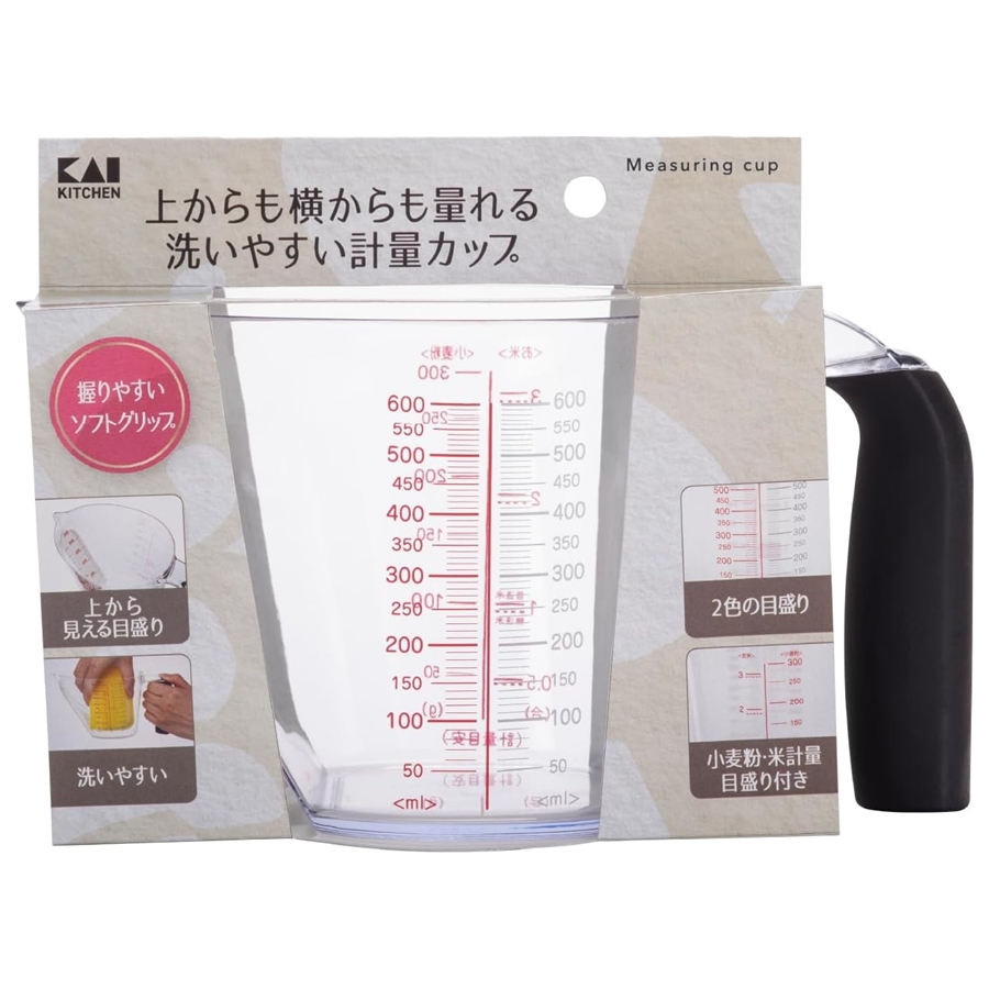 貝印 上から測れる洗いやすい計量カップ DH-8128 600ml BKI-78 : Loop