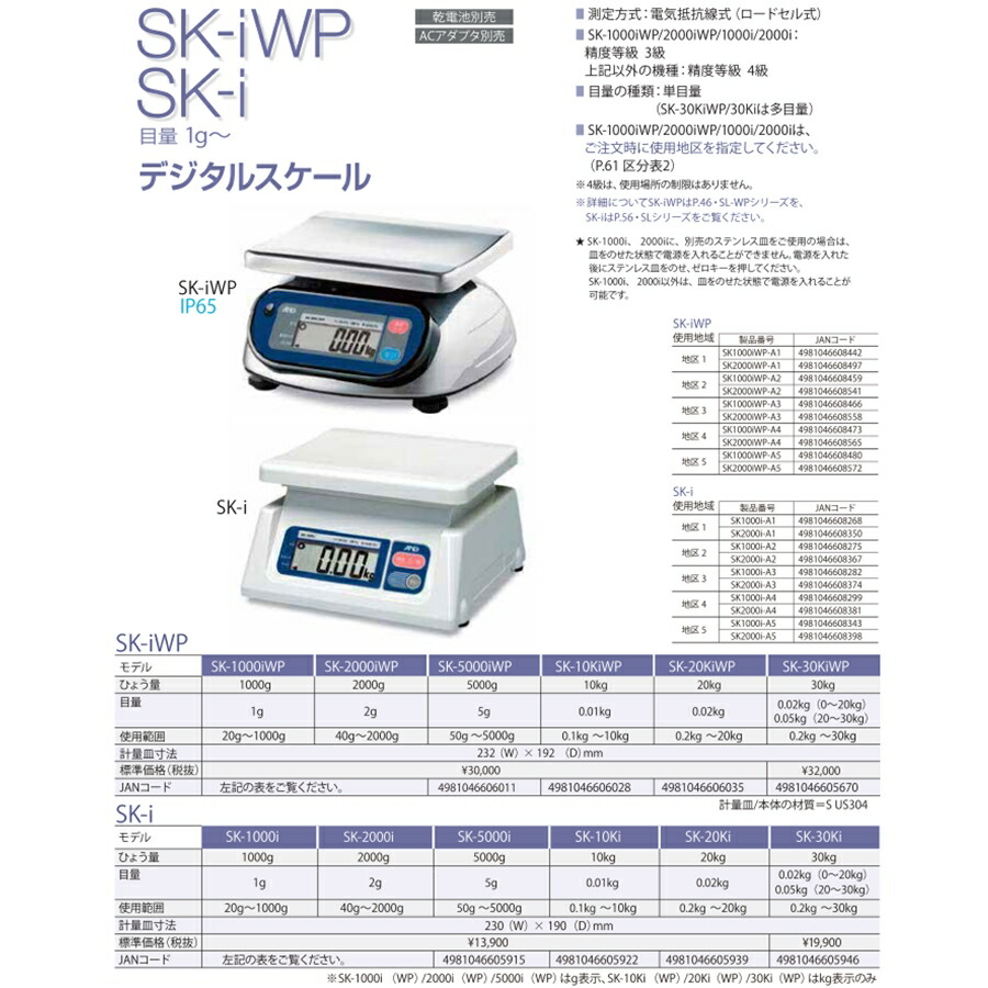 A&D 防水・防塵デジタルはかり SK-30KiWP 30kg BHK-E2 メーカー A&D 防水・防塵デジタルはかり SK-30KiWP 30kg BHK-E2 メーカー