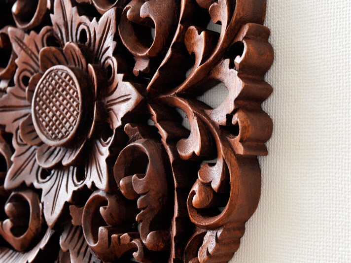 アジアン雑貨 バリ雑貨 木彫り 木製 壁掛け 花柄 おしゃれ 彫刻 壁面