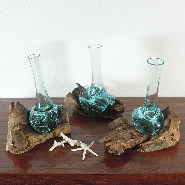 フラワーベース 花瓶（流木 石 吹きガラス） フラワーベース 花瓶