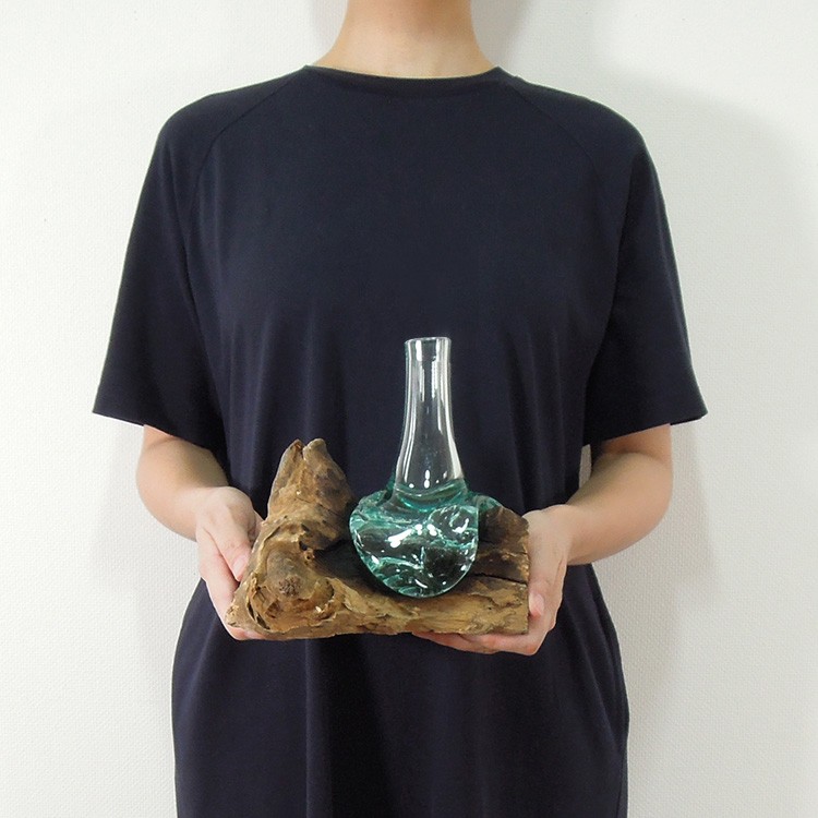 バリガラス 流木 アジアン 花瓶 フラワーベース ガラス 花器 フラワー