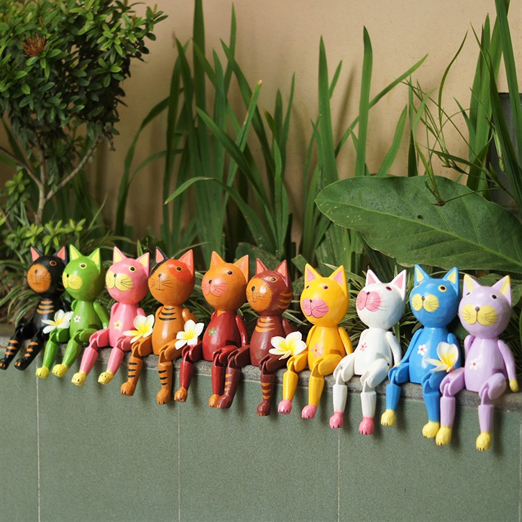 ぶらぶらウッドオブジェ バリネコ バリ猫 猫 ねこ ネコ 人形 木彫り