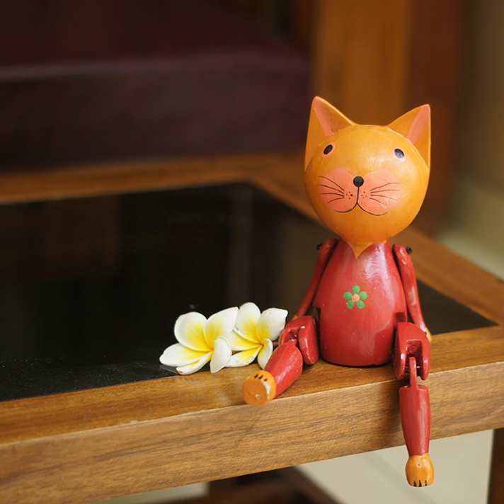 ぶらぶらウッドオブジェ バリネコ バリ猫 猫 ねこ ネコ 人形 木彫り