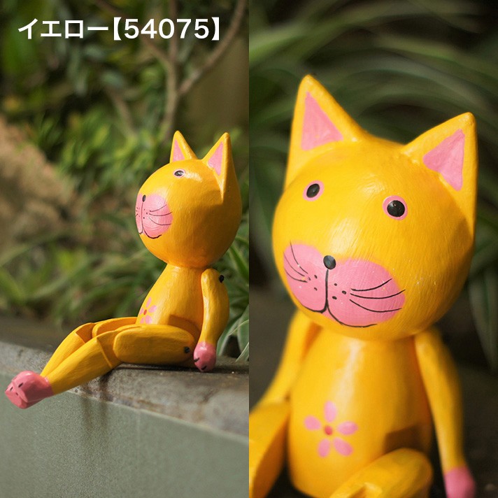 ぶらぶらウッドオブジェ バリネコ 猫 ねこ ネコ 人形 木彫り オブジェ ...