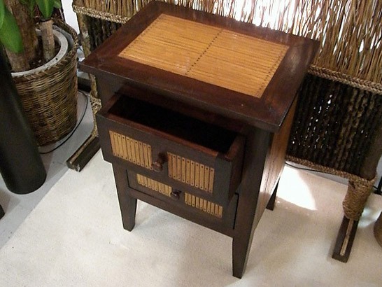 チェスト アジアン家具 チーク無垢材 おしゃれ 2段 バンブー 木製 棚