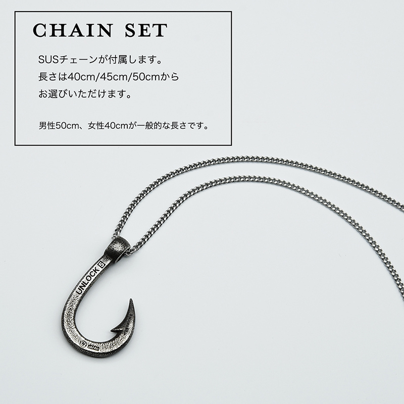 Msize シルバー925 釣針 フィッシュフック チャーム Fish Hook HOOKZ 釣り針 ネックレス燻し Mサイズ シルバー925/フィッシュフック