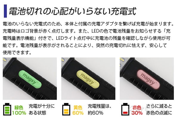 電池切れの心配がいらない充電式