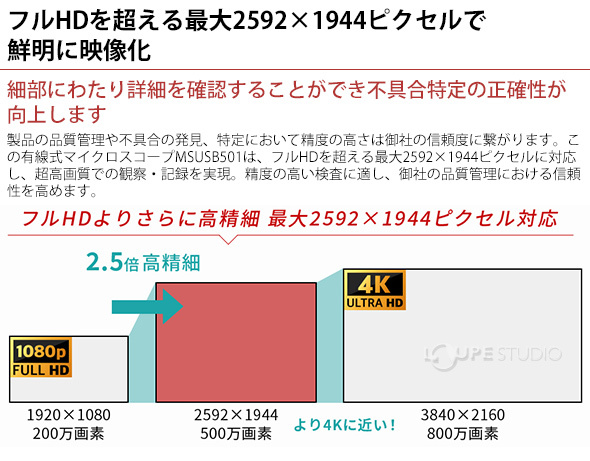 フルHDを超える最大2592×1944ピクセルで鮮明に映像化 