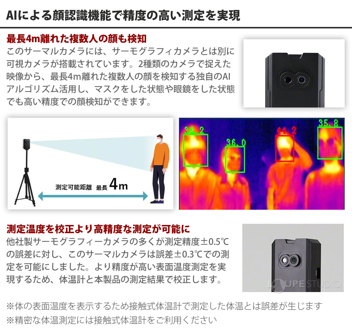 体表面温度測定サーマルカメラ 検温 非接触 サーモグラフィ スクリーニング モニター 医療用の体温計ではありません ai ウイルス対策 複数人 :3r-190:ルーペスタジオ  - 通販 - Yahoo!ショッピング