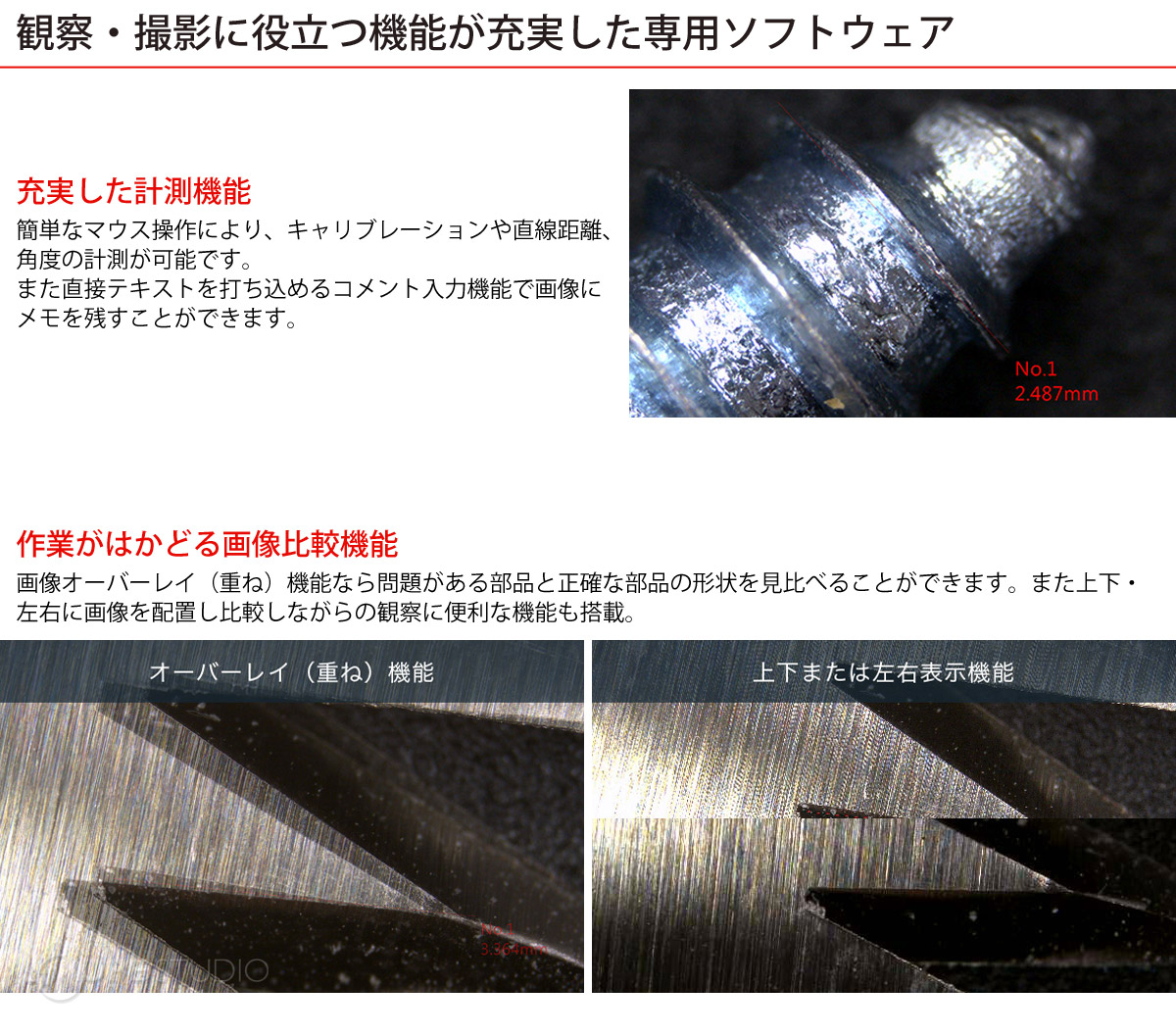 観察・撮影に役立つ機能が充実した専用ソフトウェア