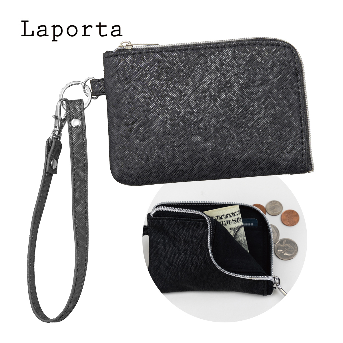 ポーチ 小物入れ ラポルタ ハイグレードバッグシリーズ カードポーチ ファスナー付き 軽量 収納 整理 バッグ ストラップ 小銭 紙幣 鍵 小物 カード セキセイ