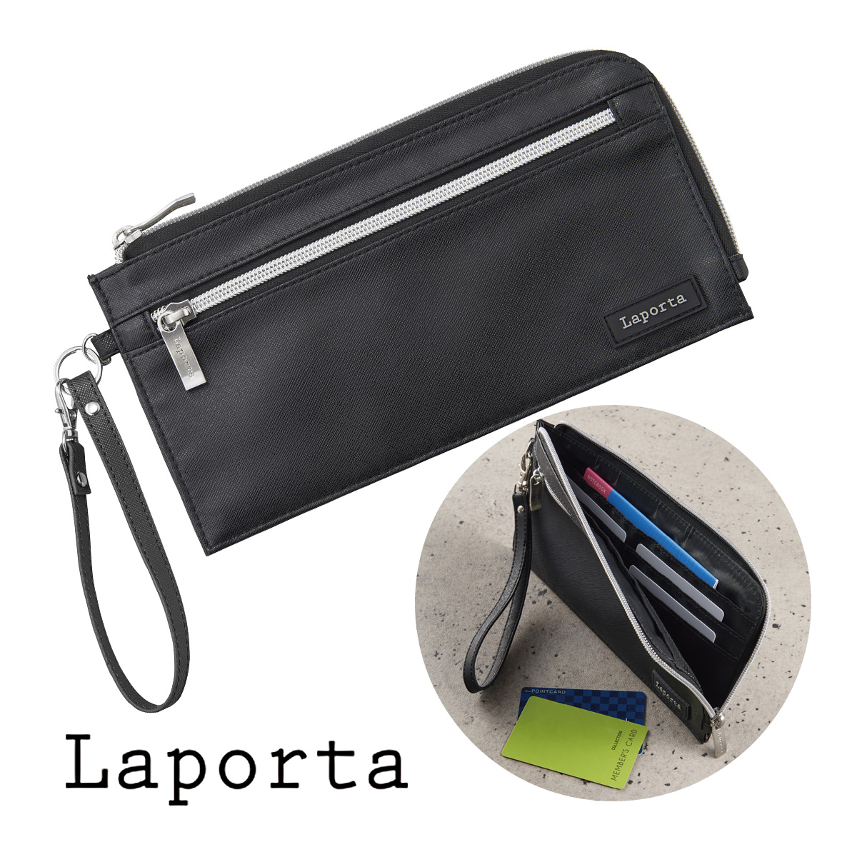 ポーチ 小物入れ ラポルタ Lapoirta ハイグレードバッグシリーズ パスポートケース ファスナー付き 軽量 収納 整理 バッグ ストラップ 小銭 紙幣 鍵 チケット カード セキセイ