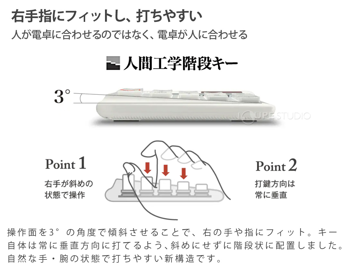 右手指にフィットし、打ちやすい 