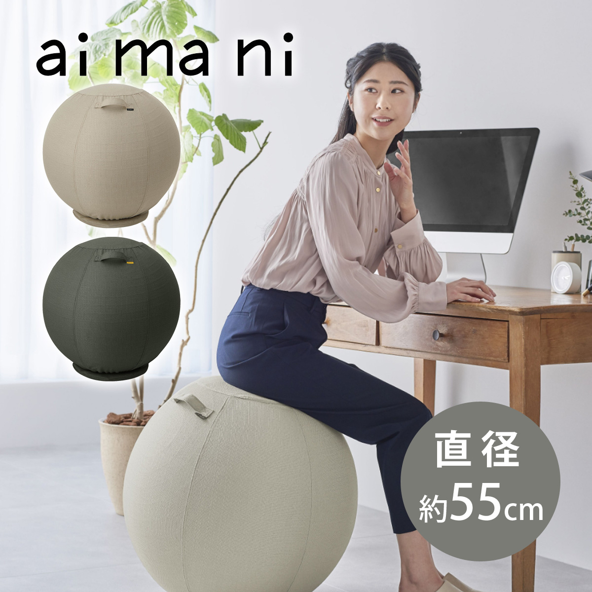 バランスボール 椅子 台座付き aimani アイマニ 固定 リング 55cm カバー ハンドポンプ付き バランス運動 スツール バランススツール ボール イス 椅子代わり 体幹トレーニング オットマン 軽量 おしゃれ 