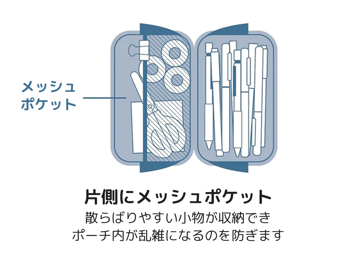 片側にメッシュポケット