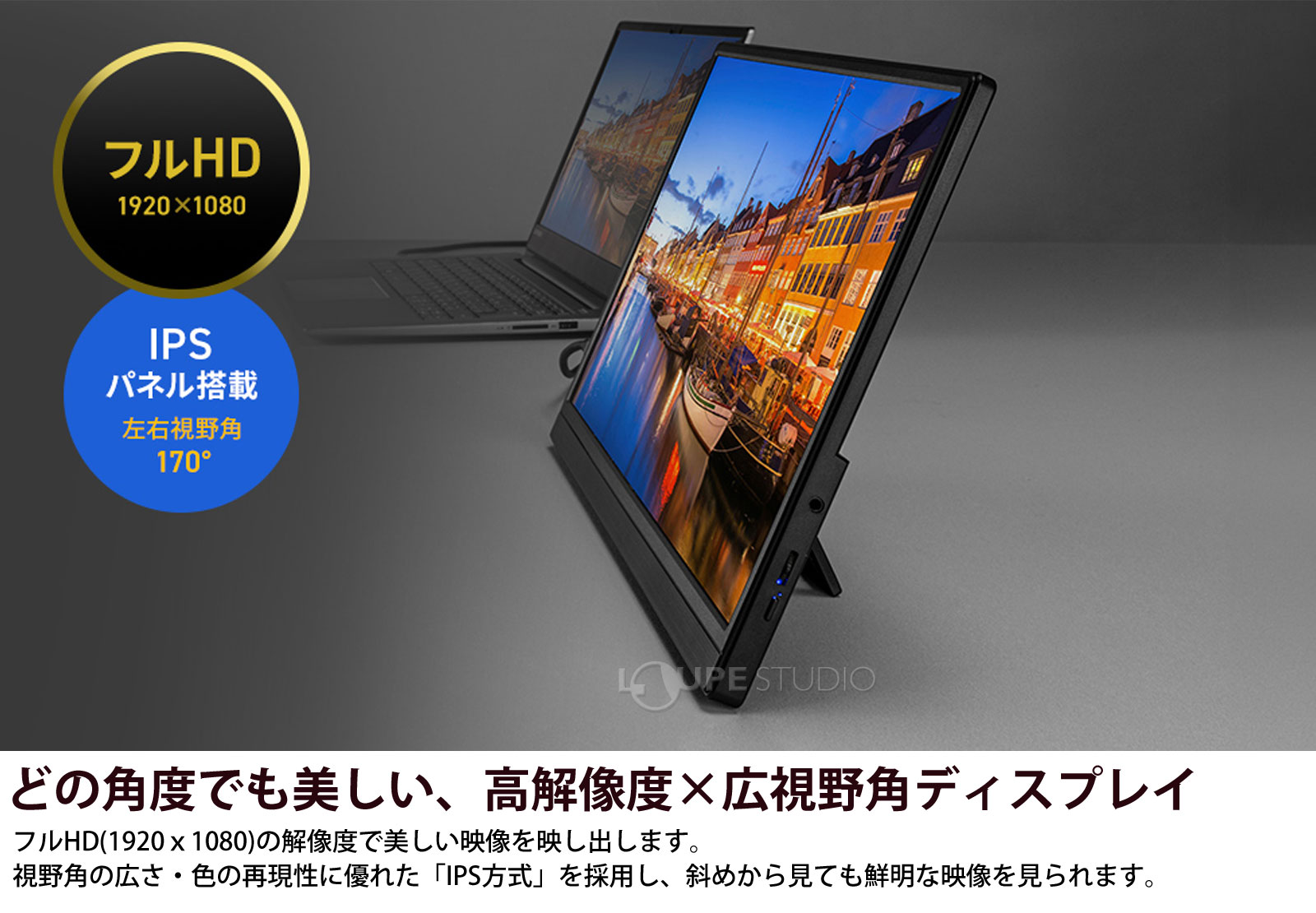 どの角度でも美しい、高解像度×広視野角ディスプレイ 