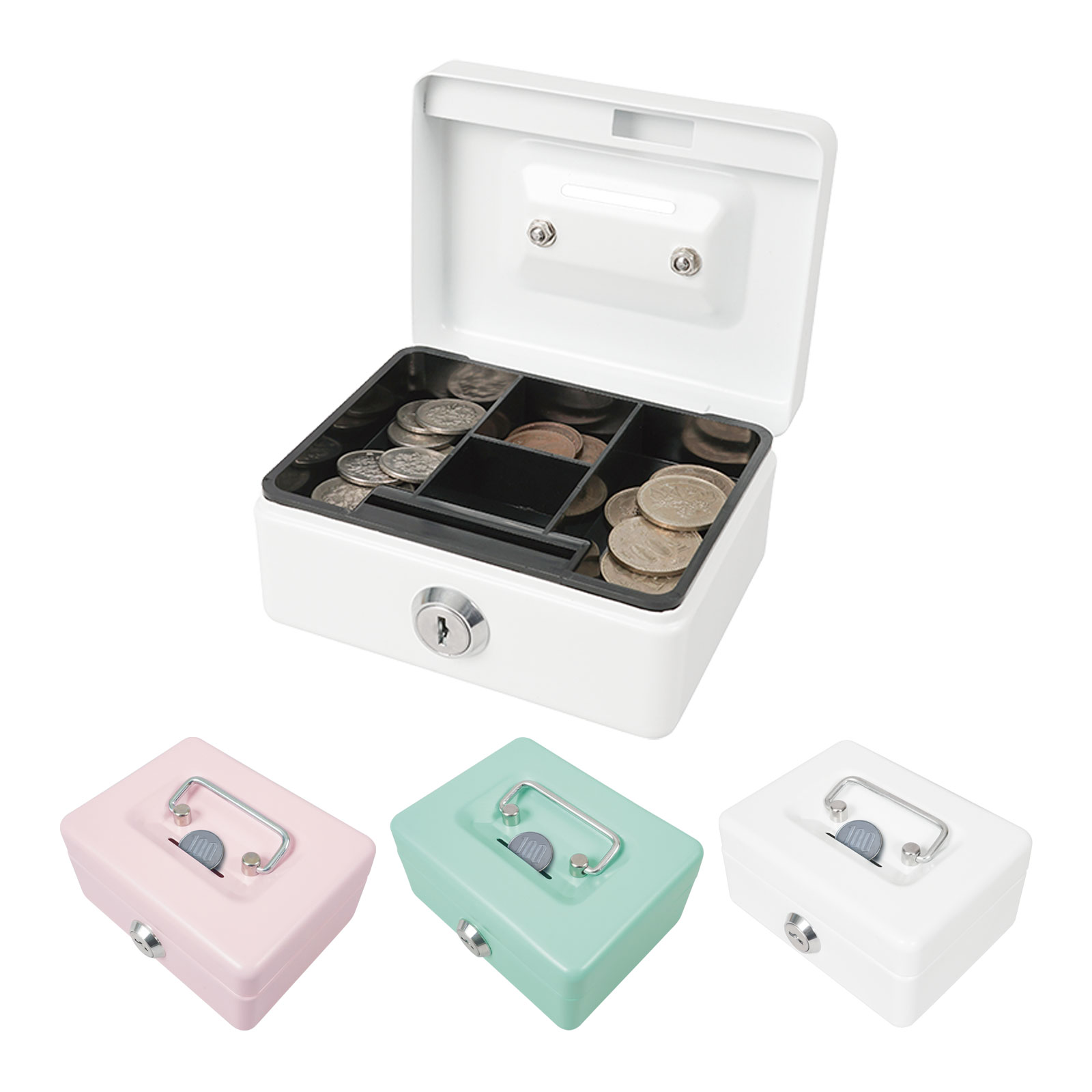 カール事務器 おこづかいばこ 貯金箱 鍵付き 小型 シンプル キャッシュボックス お金 管理 金庫型 硬貨 お札 子供 簡単 ピンク ライトグリーン ホワイト
