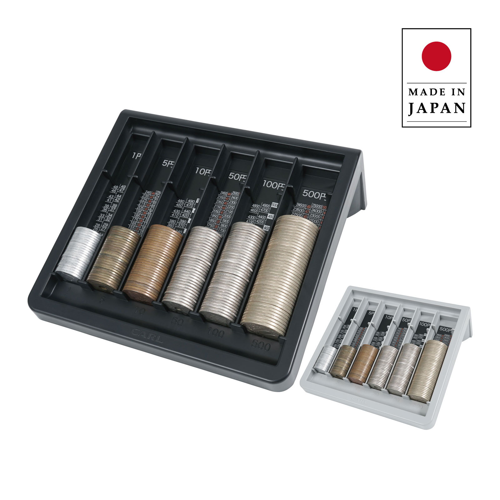 カール事務器 コインカウンター 硬貨専用 ブラック コイントレー 整理 現金 管理 レジ 収納 目盛り表示 見やすい お釣り 金庫 フリマ イベント 販売会 日本製