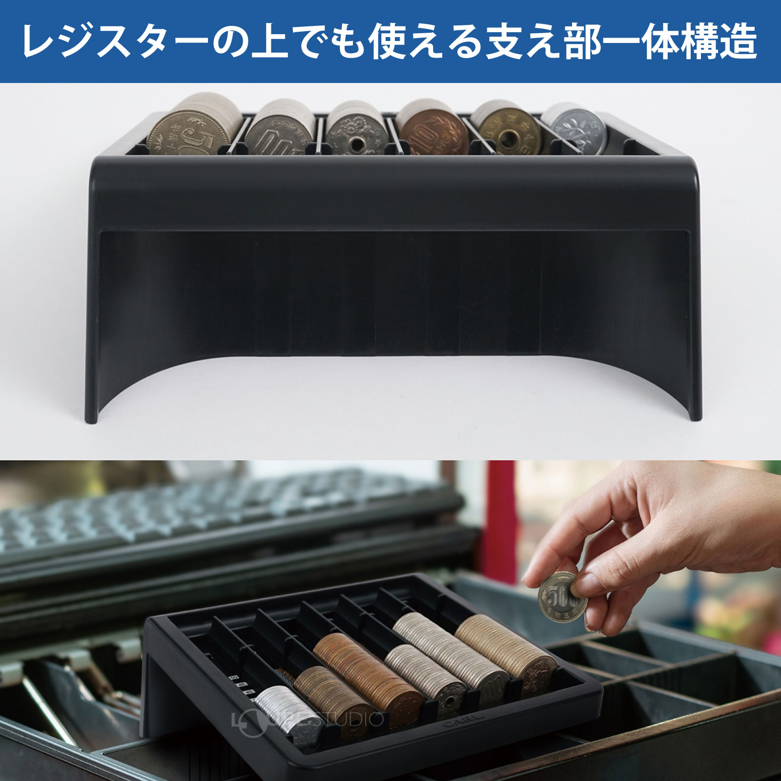 レジスターの上でも使える支え部一体構造 