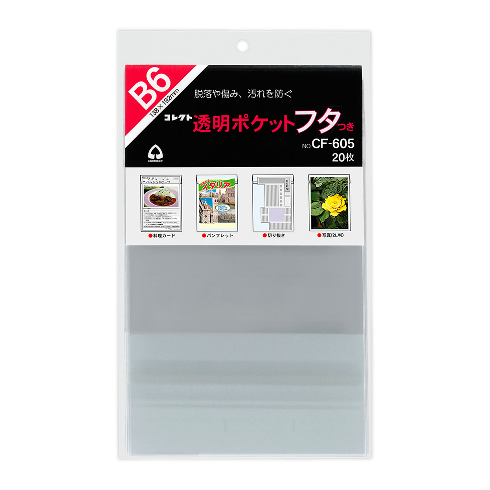 透明ポケット フタつき B6 コレクト 文具 文房具 事務用品 CF-605 クリアポケット 収納 整理 汚れ防止 保護 保管 小物 入れ物 ケース シンプル 
