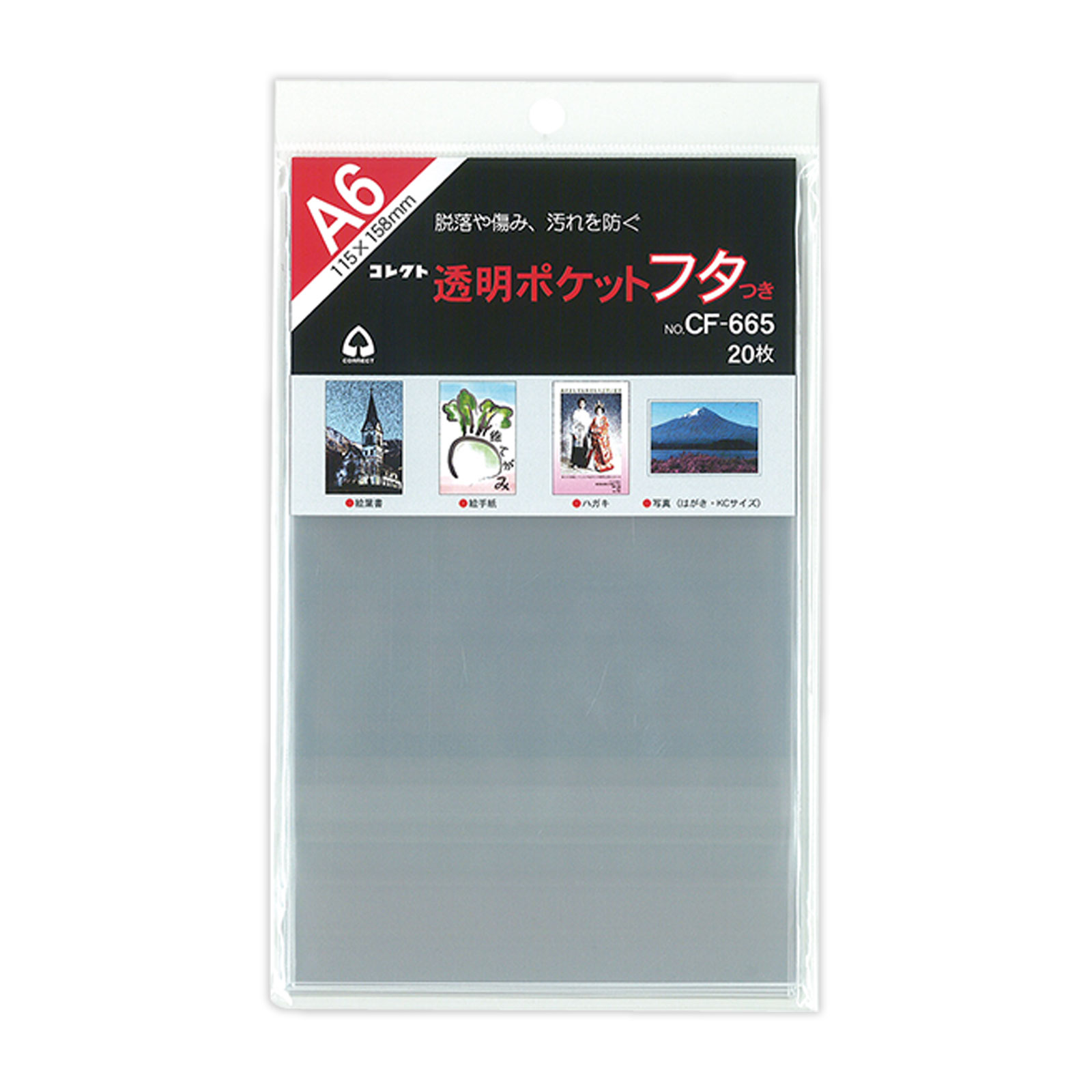 透明ポケット フタつき A6 コレクト 文具 文房具 事務用品 CF-665 クリアポケット 収納 整理 汚れ防止 保護 保管 小物 入れ物 ケース シンプル 
