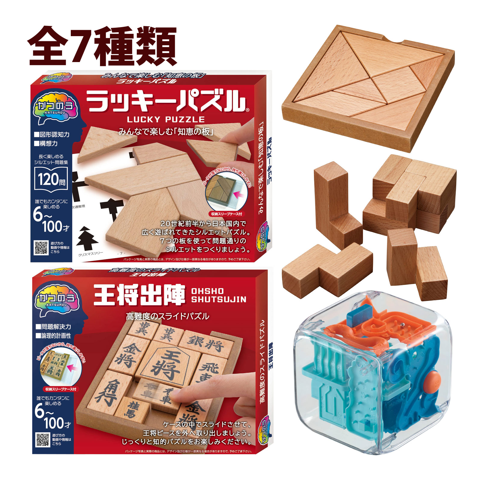 パズル かつのう 脳トレ 知育 子供 大人 ラッキーパズル 王将出陣 タングラム ソーマキューブ ハノイの塔 アメイズキューブ キーロックパズル HANAYAMA ハナヤマ