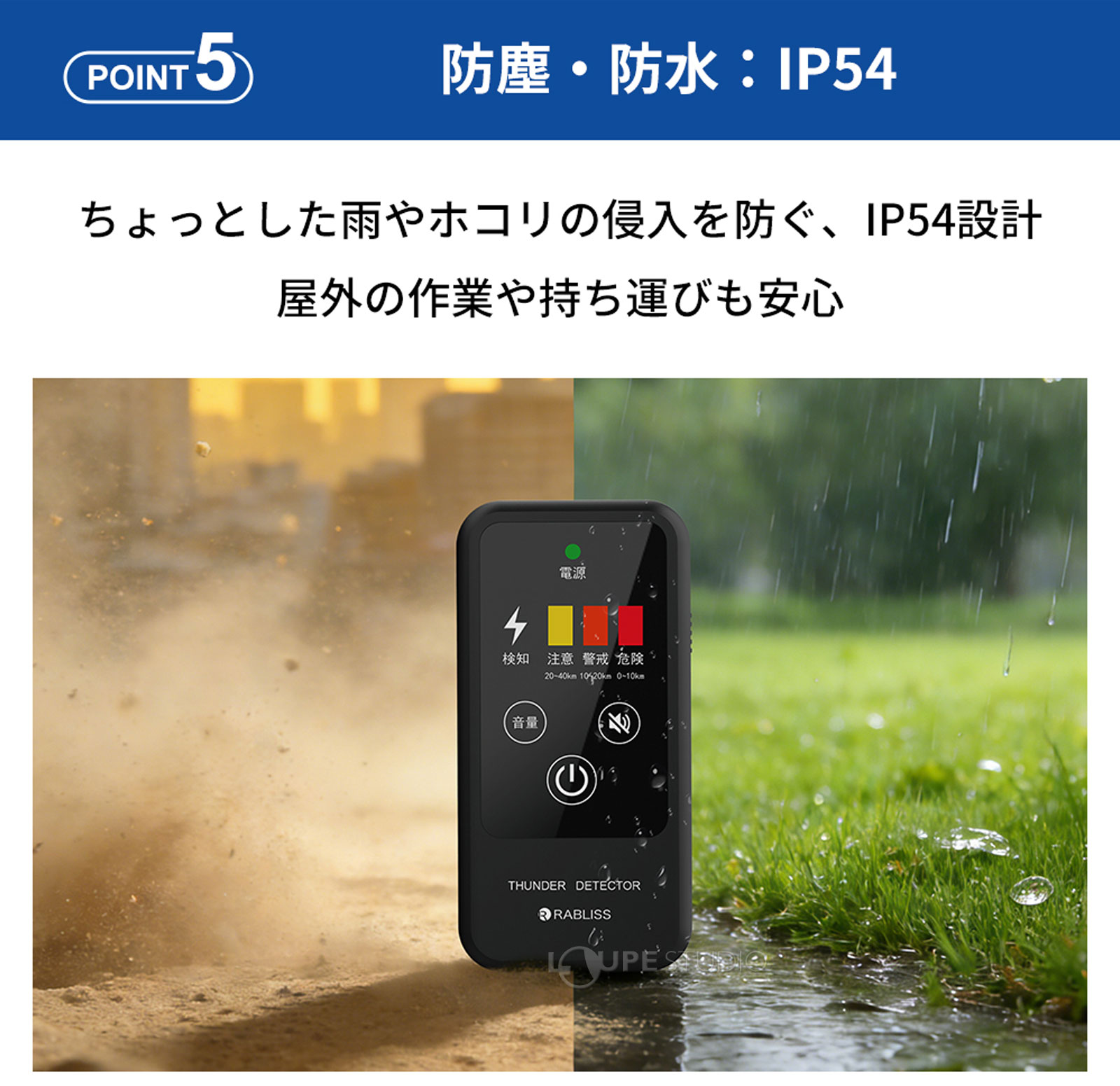 防塵・防水:IP54 