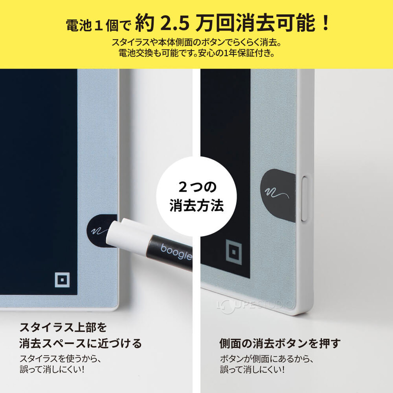 電池約1個で約2.5万回消去可能