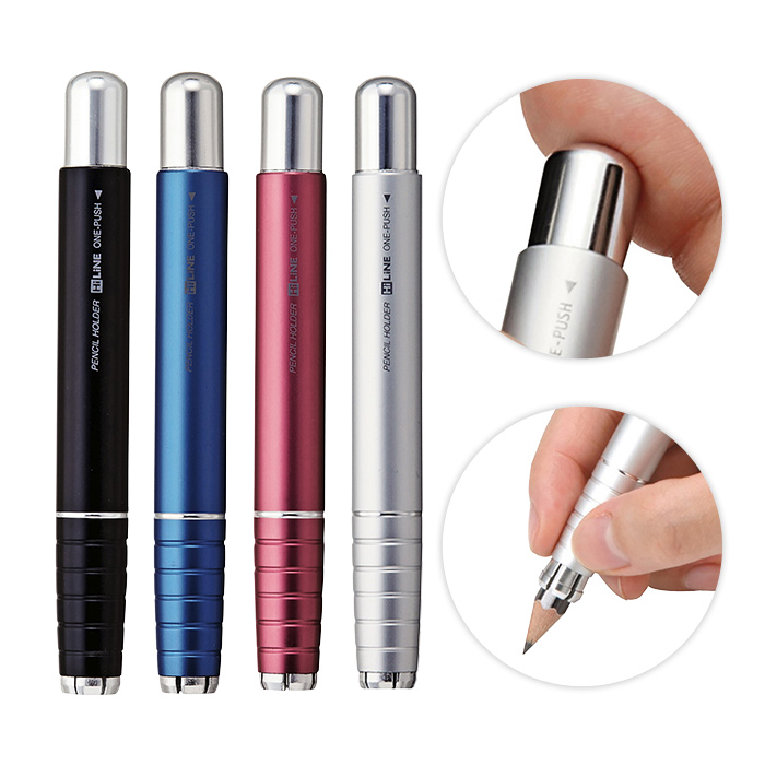 鉛筆ホルダー えんぴつ ホルダー キャップ 補助軸 グリップ カバー 文具 小学生 学校 子供 入学 アルミ製 クツワ 短い鉛筆 エコ ブラック ブルー 