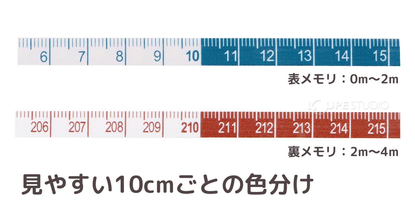見やすい10cmごとの色分け 