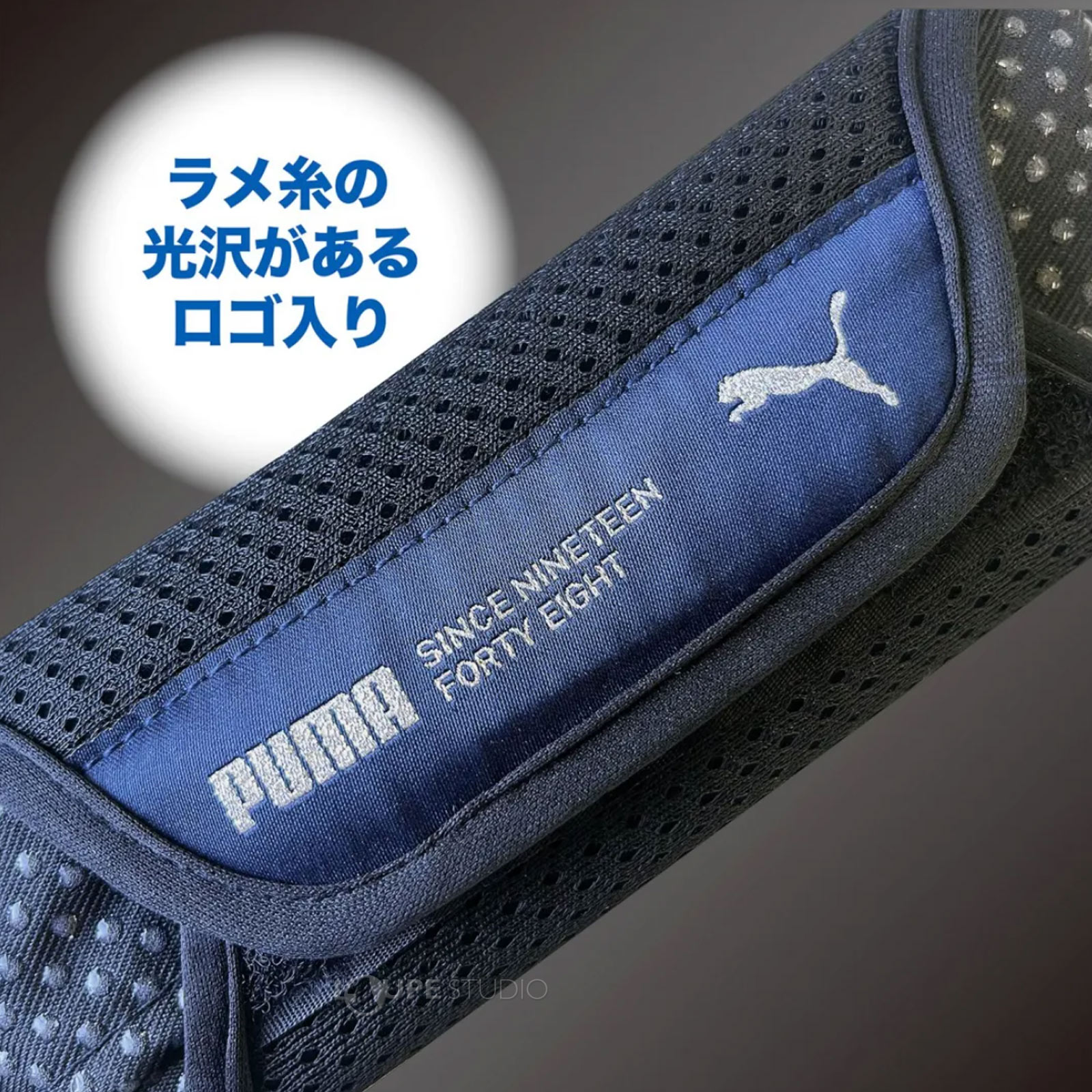 ラメ系の光沢があるロゴ入り 