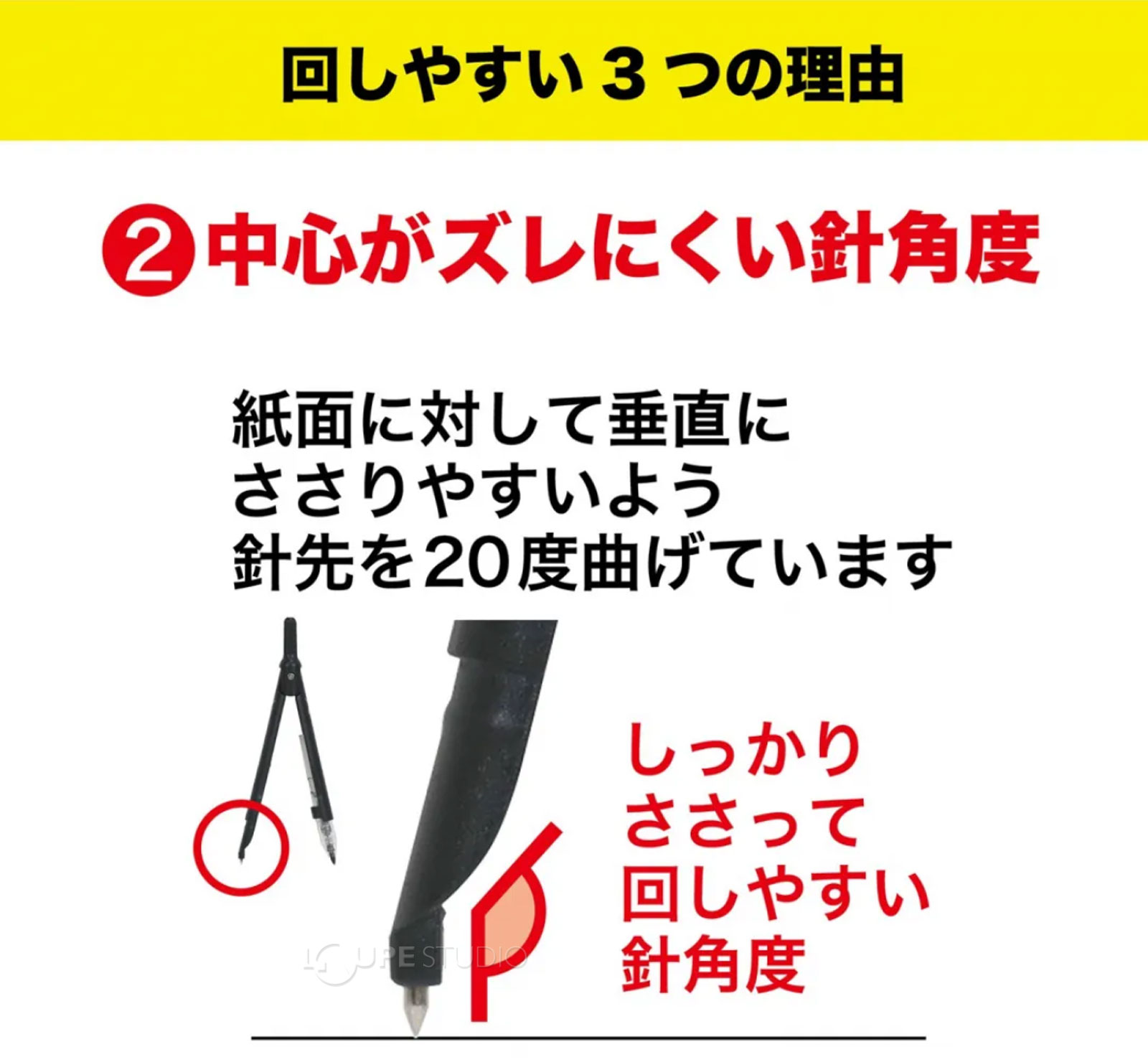 中心がズレにくい針角度 
