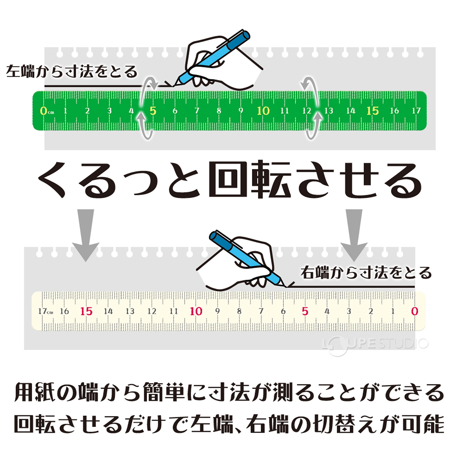 回転させるだけで左端・右端の切替えが可能。 