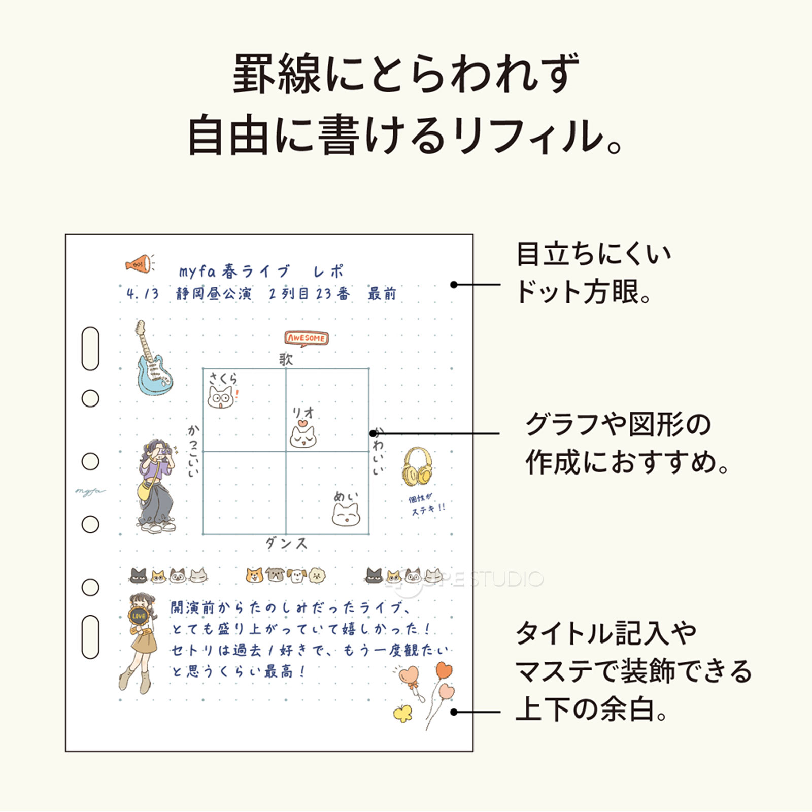 罫線にとらわれず自由に書けるリフィル 