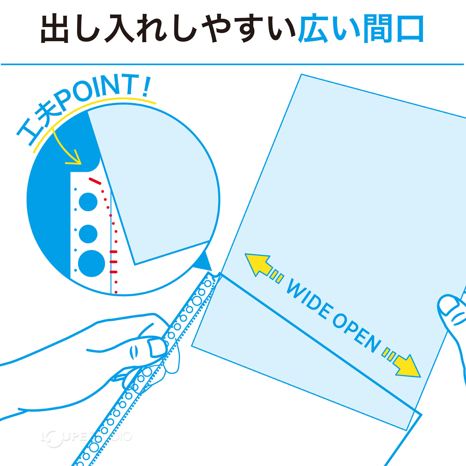 出し入れしやすい広い間口 