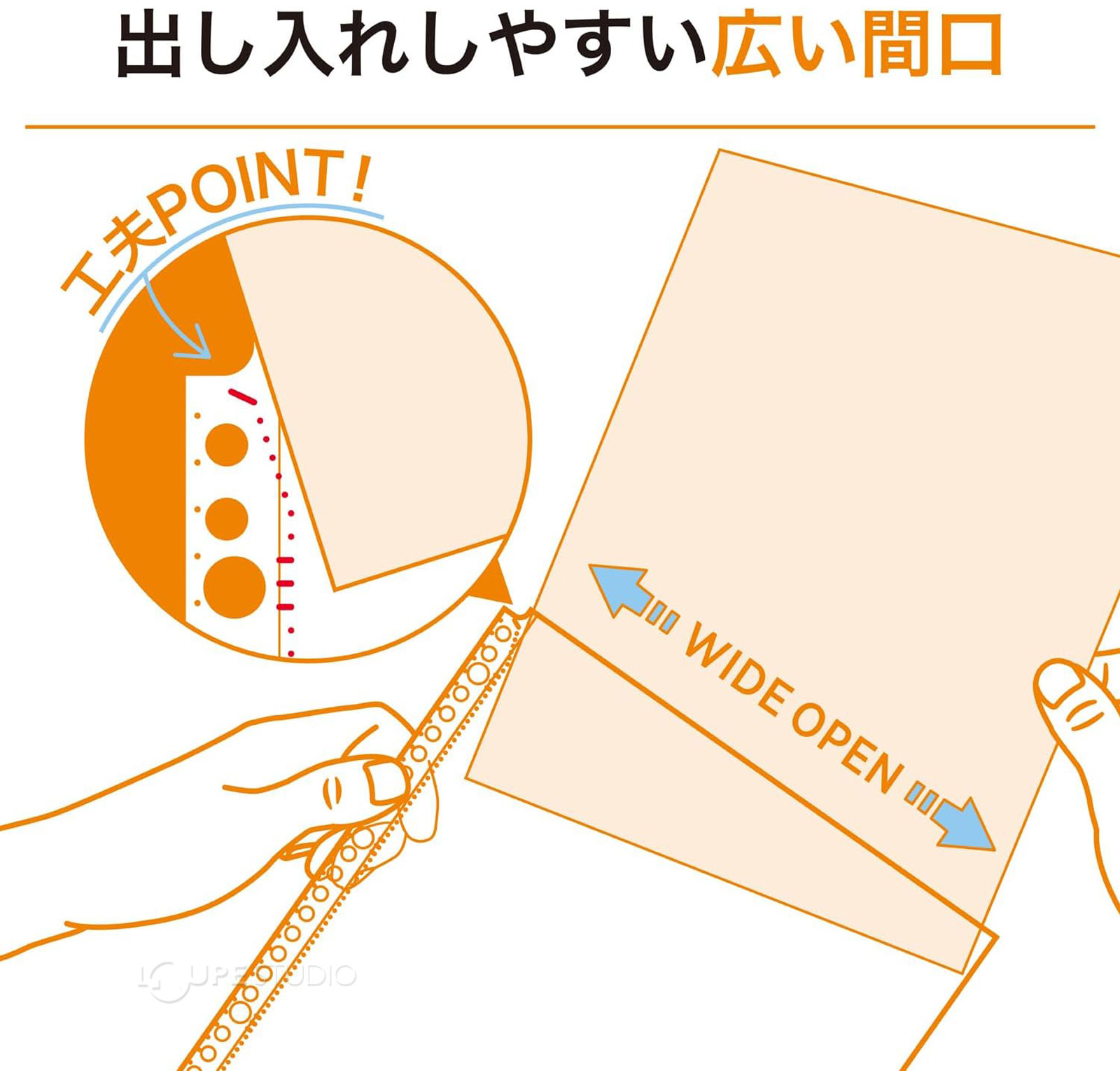 出し入れしやすい広い間口 