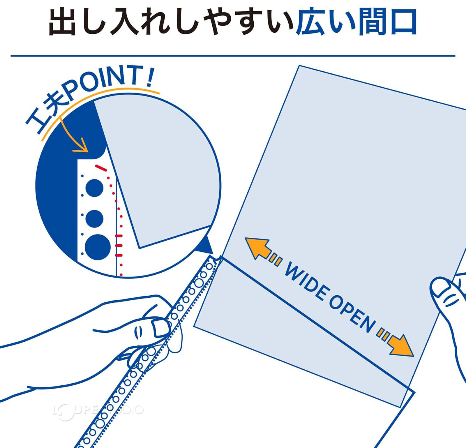 出し入れしやすい広い間口 