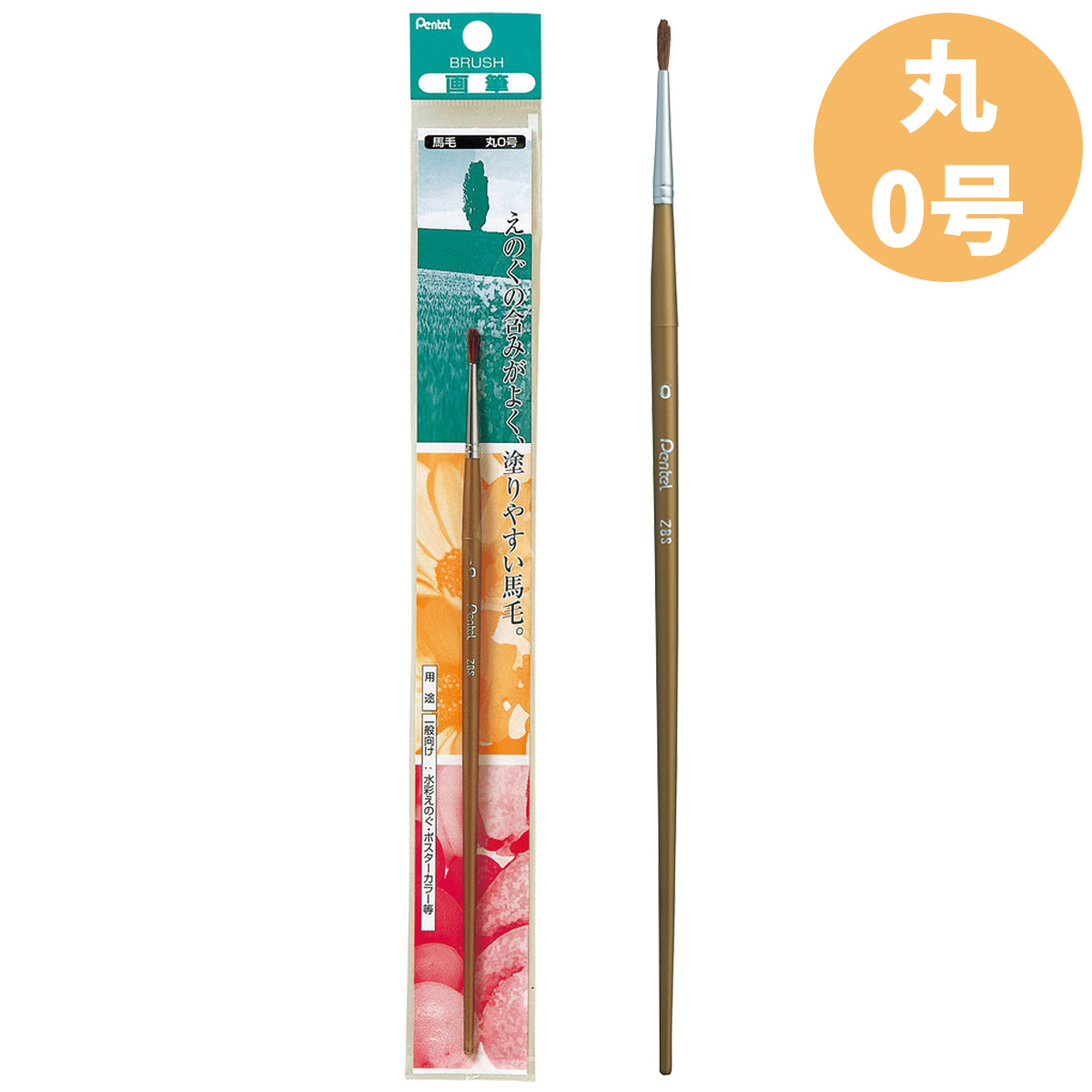 ぺんてる Pentel パック入り ぺんてる高級画筆 馬毛 丸筆 0号 筆 絵具 ふで 絵の具用品 画材 小学生 図工 美術 学校 教材 夏休み 自由研究 