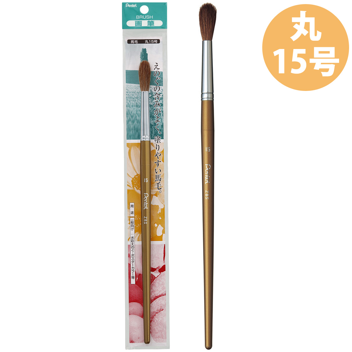 ぺんてる Pentel パック入り ぺんてる高級画筆 馬毛 丸筆 15号 筆 絵具 ふで 絵の具用品 画材 小学生 図工 美術 学校 教材 夏休み 自由研究 
