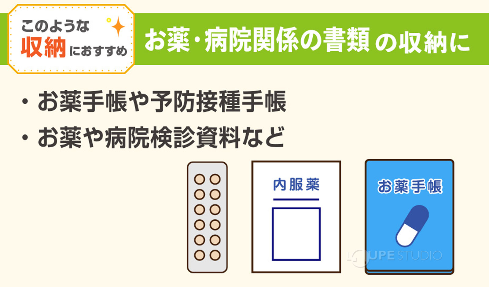 お薬・病院関係の書類の収納に