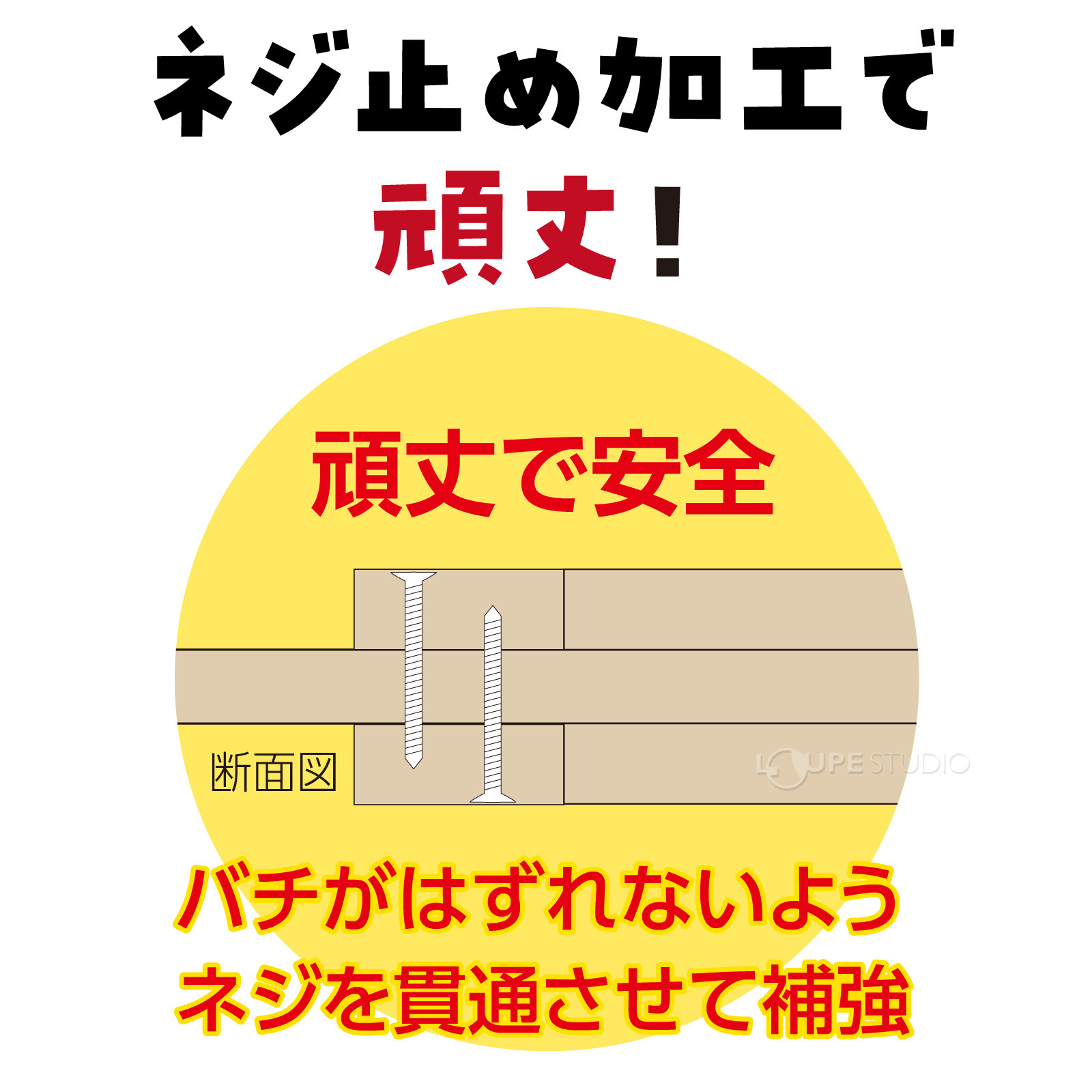 ネジ止め加工で頑丈 