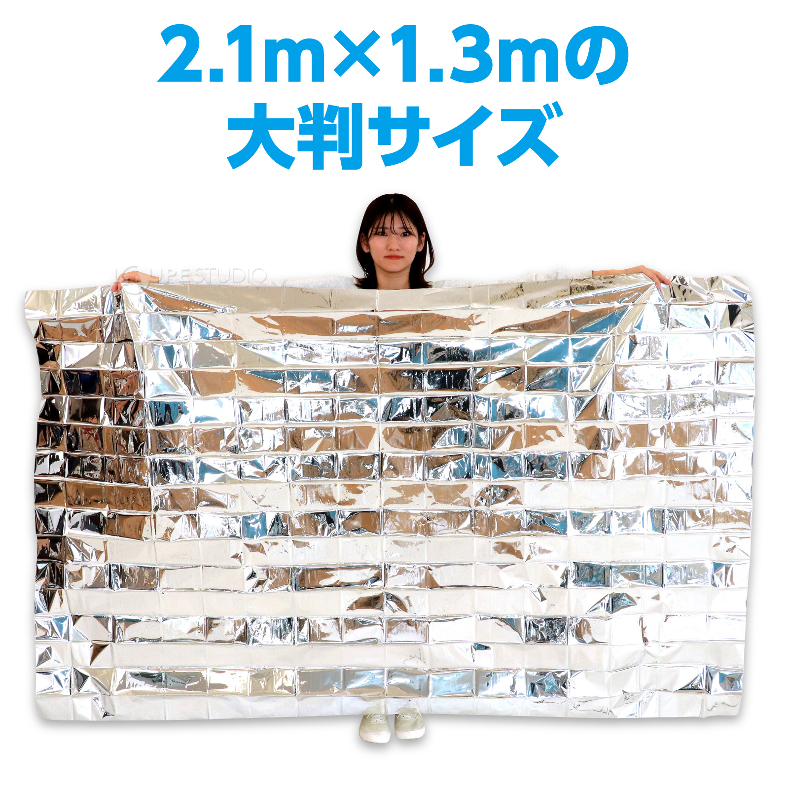 2.1m×1.3mの大判サイズ 