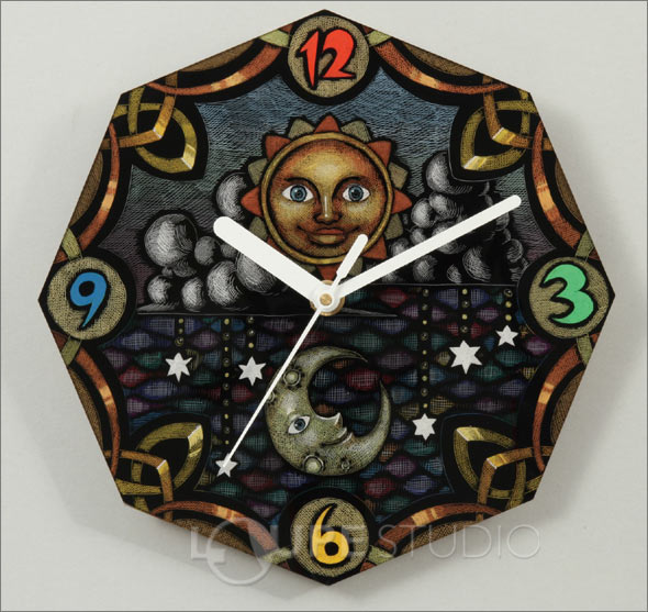 八角アートガラス時計 