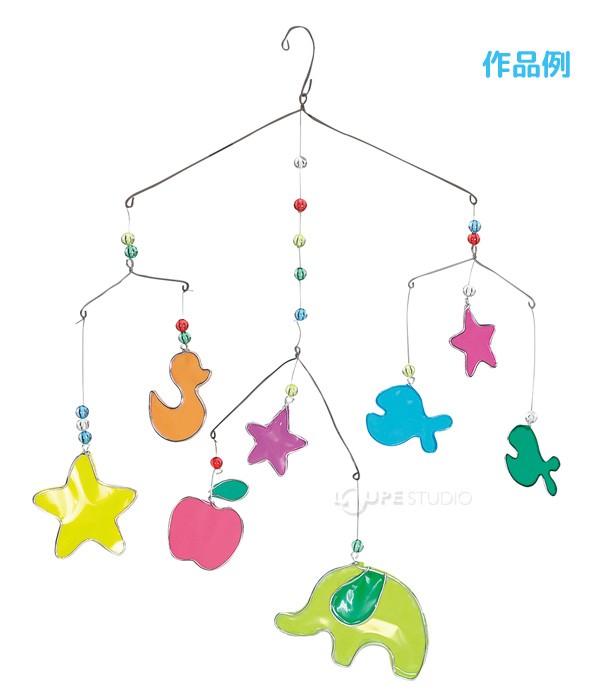 綿花のゆらゆらモビール ステンドグラス風ゆらゆらモビール ステンドガラス セロハン ビーズ