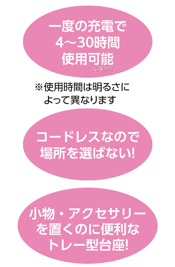 一度の充電で4～30時間使用可能 