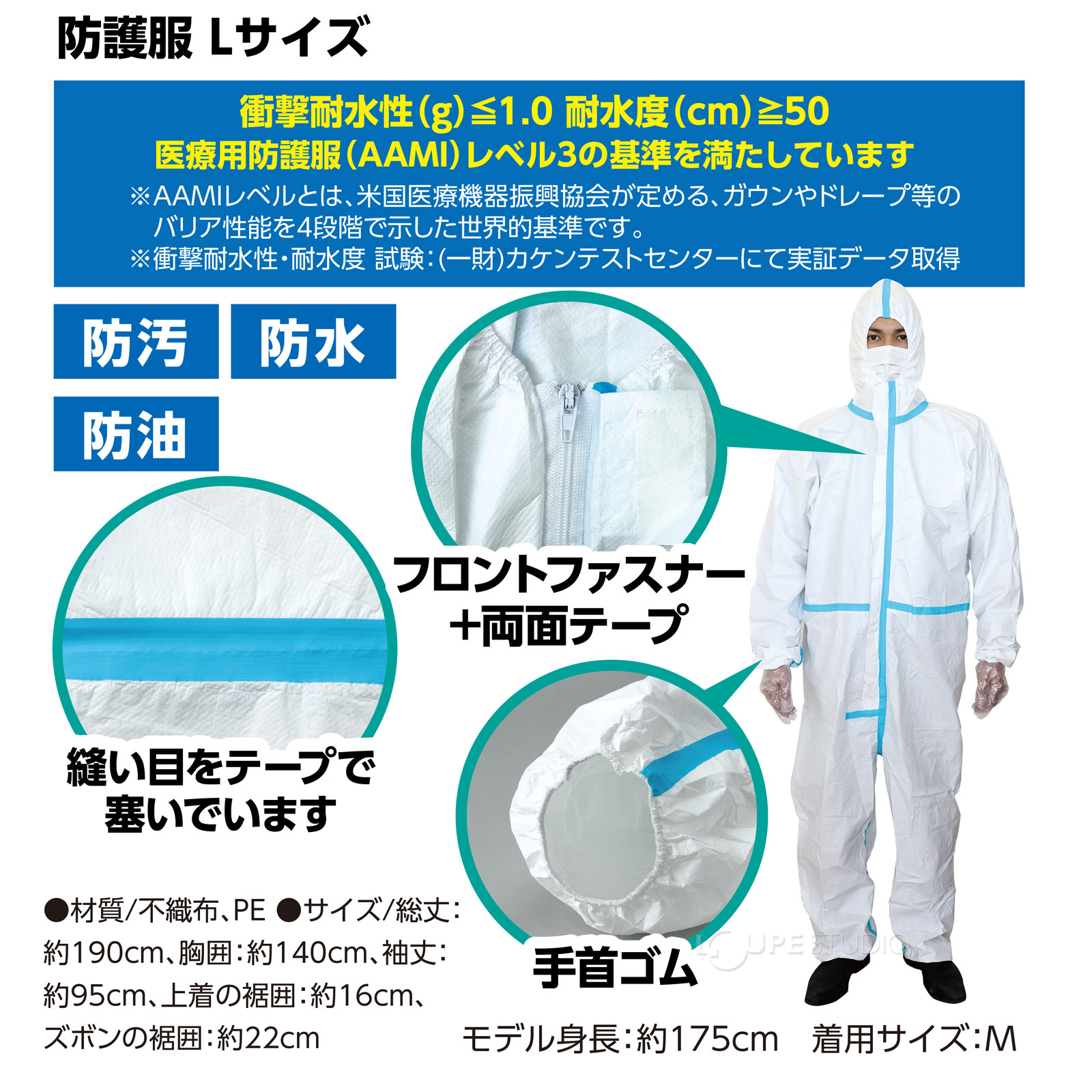 防護服 使い捨て 全身保護5点セットL 保護服 作業着 ウイルス